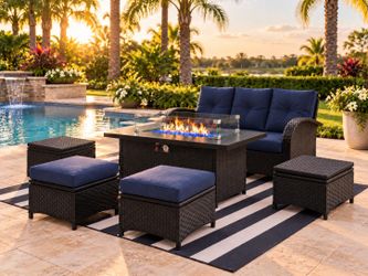 Outdoor Wicker Patio Set with Fire Pit Table