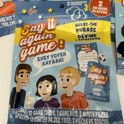 Say it Again Game! Includes 2 Mouthpieces Dice & Cards! Guess the Phrase~New  16 Pieces 