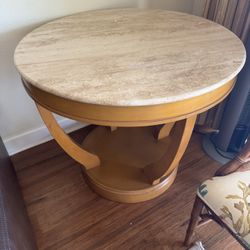 Marble And Wood End Table 
