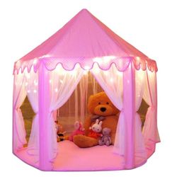 Monobeach Princess Tent Girls Large Playhouse Kids Castle Play Tent With Star Lights Toy For Children Indoor And Outdoor Games, 55'' X 53'' (DxH)  Ope