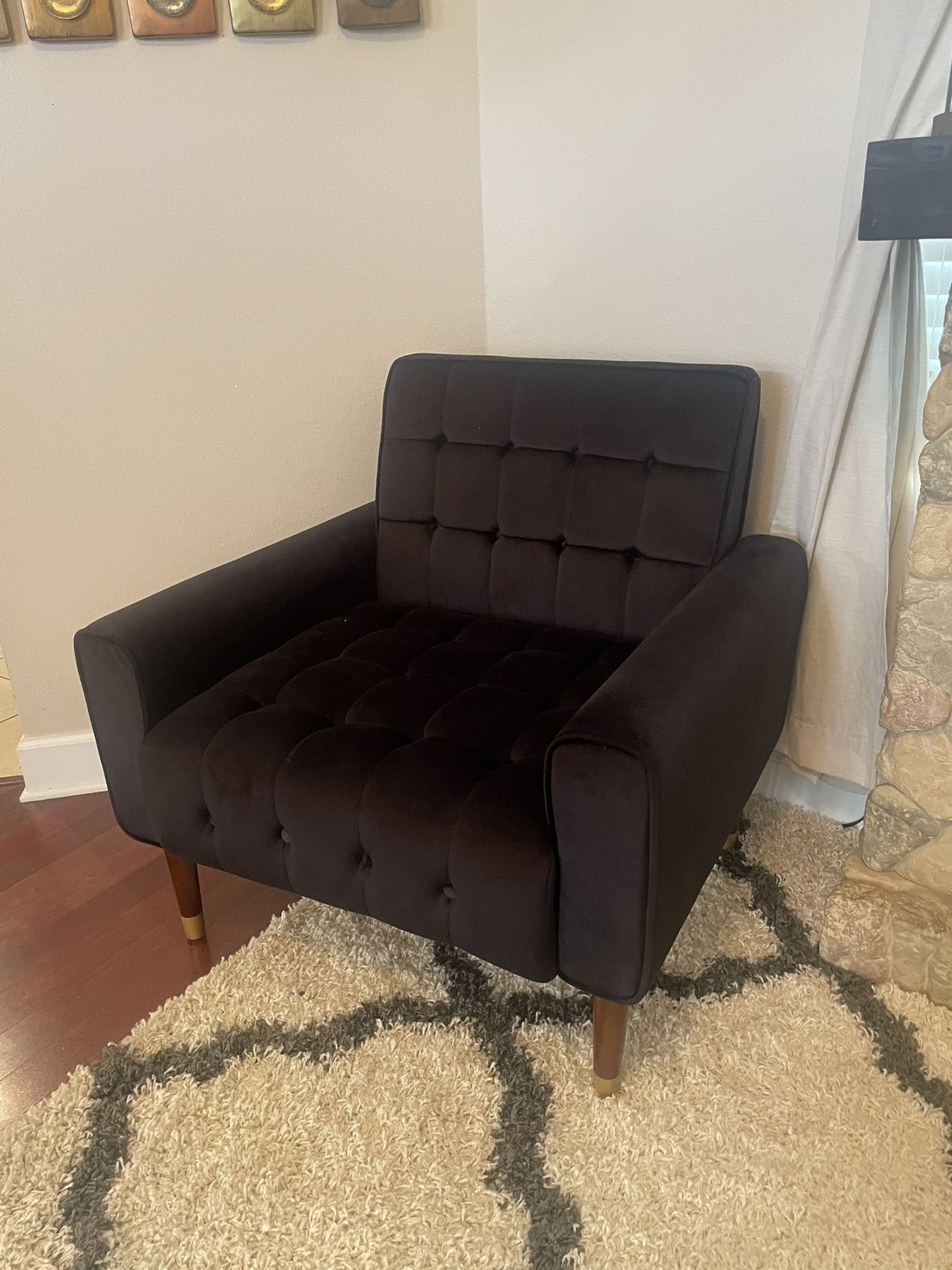 Velvet Armchair, Button-Tufted, Black