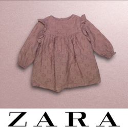 Zara Mauve Textured Ruffled Baby Dress, Size 9-12M, MSRP $39.90