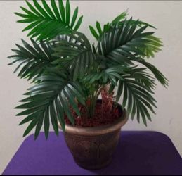 Faux Potted Palm Plant in a 10" Gold Circle Planter w Red Jasper Stone @ Lasting Creations