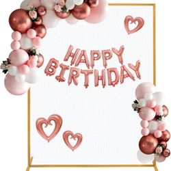 Gold Metal Square Arch Backdrop Stand with Mesh, 5x7.2FT for Wedding, Birthday, or Party