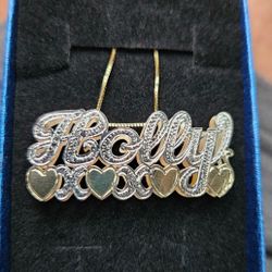 10K 14K Gold Custom Personalized Double Name Plate Pendant