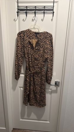 Tan Zebra Print Long Sleeve Dress