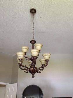 Traditional 2-Tier 9-Light Bronze Chandelier with Frosted Glass Shades