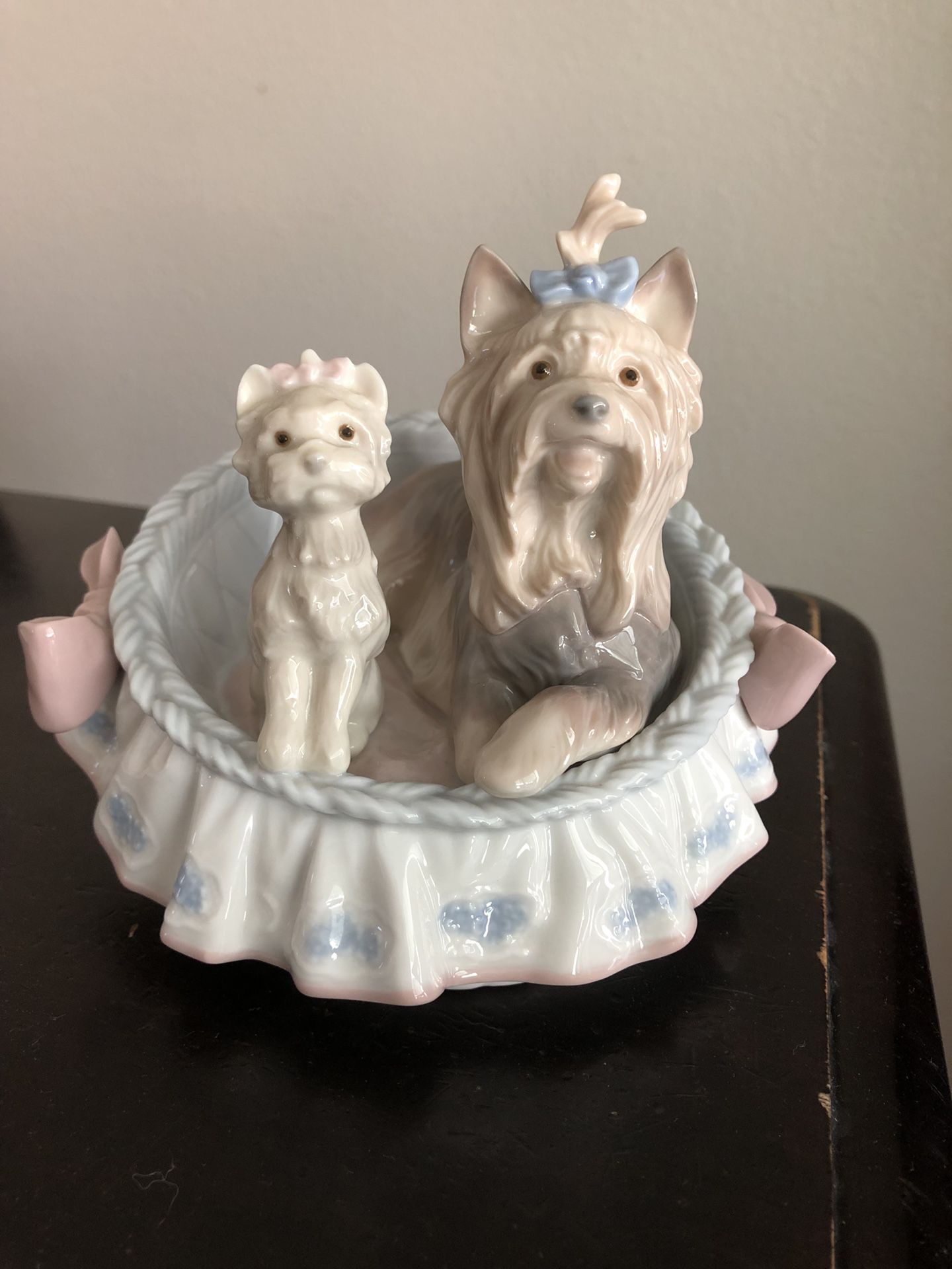 Lladro Yorkshire Terrie Dog Puppy in Bed Figurine