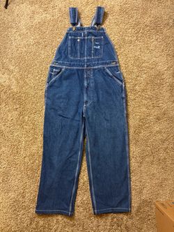 Vintage RK Brand Denim Bib Overalls Carpenter Workwear Mens Size 34x30