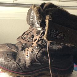 Pajar Canada Womens Brown Leather Fur Lined Wintet Lace Boots Size 39/8.5US