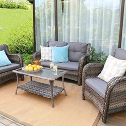 set with 2 sofa chairs 1 sofa couch and coffee table. Wicker furniture easy to clean. For outdoors or indoors family Garden Patio / Pool Party 