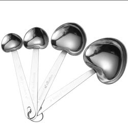 Stainless Steel Heart-Shaped Measuring Spoons Set, 4-Piece Nesting, Silver