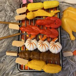Toys Kitchen & Food Set Of 70 Pcs+Grill