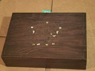 Vintage Indian Rosewood Jewelry Box Mother of Pearl & Brass Inlay Elephant 9x6