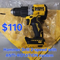 $110 New Dewalt XR Hammer Drill with ANTI-ROTATION system (Tool-Only) Model DCD806 - 20-Volt 2-speed