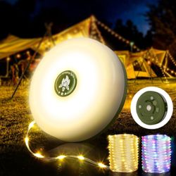Camping Light Chain, 4 in 1, Fast Storage, 32.8 Feet, Rechargeable, with 8 Lighting Modes, Hanging Waterproof Portable LED Lamp for Outdoor Patio, Gar