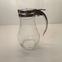 VTG DRIPCUT Clear GLASS & Chrome SYRUP PITCHER Dispenser 5" USA #214
