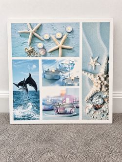 20” x 20” Coastal Beach Canvas Wall Art – Ocean & Dolphin Decor