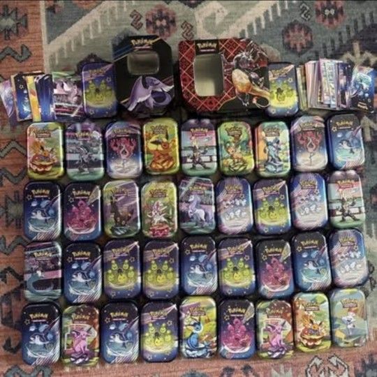 Pokemon TCG Lot Of 40 Mini Tins All Empty Prismatic, 151, Prismatic Evolutions