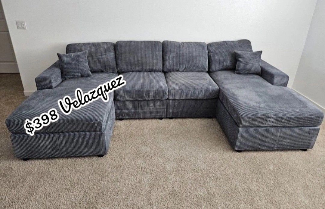 ✅️✅️4 pc fog grey corduroy fabric sectional sofa with double chaise✅️✅️✅️