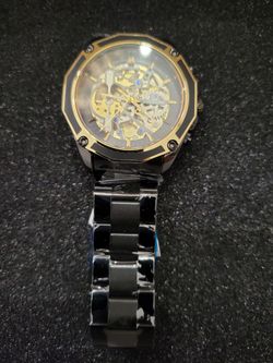 Forsining Black With Gold Stainless Steel Men