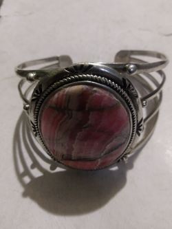 Silver c u f bracelet Centerstone Stone 1 3/4 by 1 1/2 used