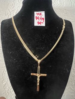 14K Solid Gold Chain and Pendant 34.4Gr 24 Inches Long