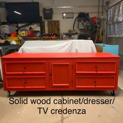 RED CREDENZA ON WHEELS … Pottery Barn … 76” x 28”