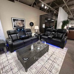 POWER RECLINER SET SOFA-LOVESEAT-WITH ADJ HEADREST AND MASSAGE/HEATING, REAL LEATHER [NEW]