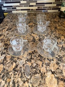 Glass Tea Cup and Saucer Set of 6