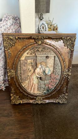 Decorative 3D wall plaque -“Romantic couple at a well ” -