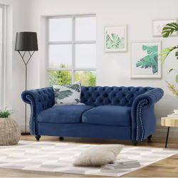 61.8” Navy Blue Tufted Velvet 2-Seater Loveseat 