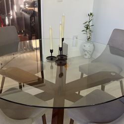 Glass Wood Legs Table 