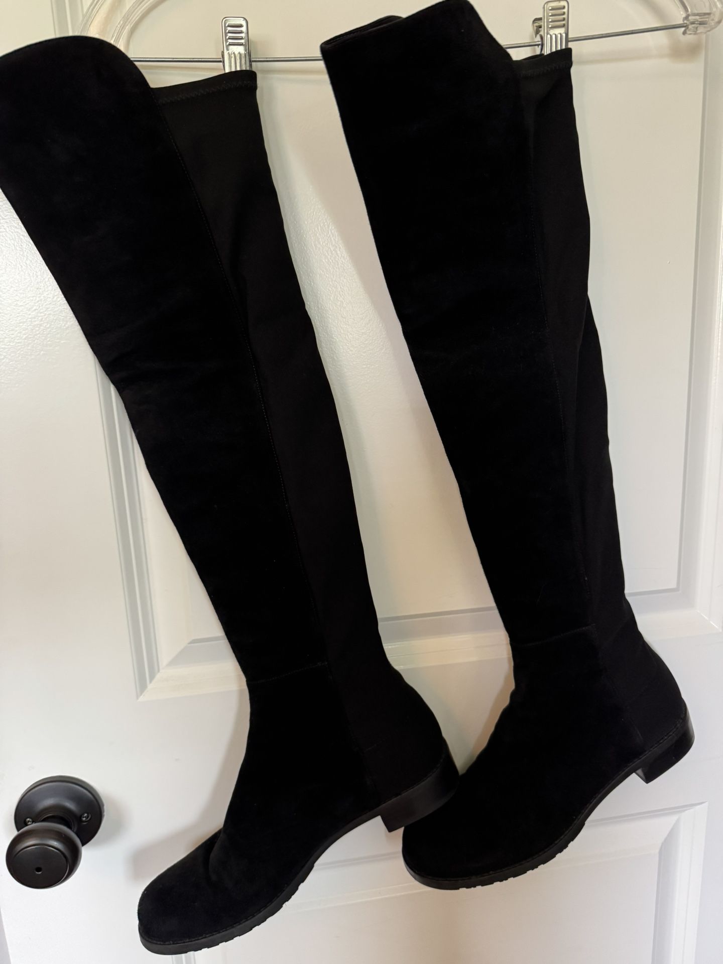 Stuart Weitzman Black Suede/nylon Never The Knee Boots