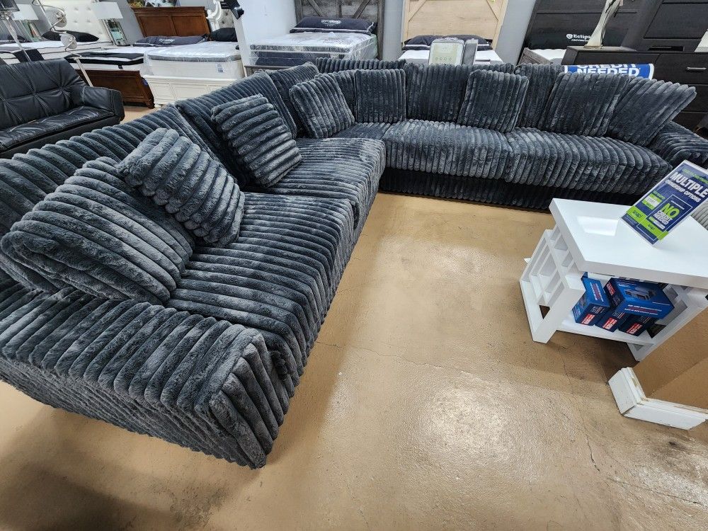 Dark GREY JUMBO SECTIONAL PLUSH FABRIC 129 X129