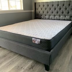 Full Grey Platform Bed With Orthopedic Mattress Included!!