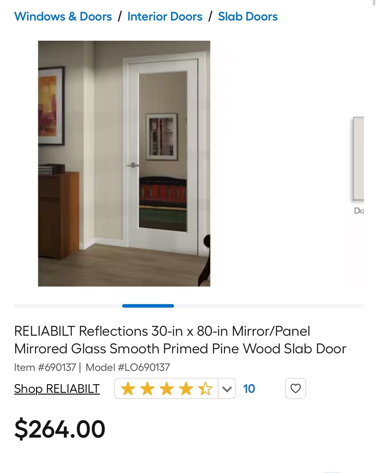 30/80 Mirrored Glass Panel Door Slab Mirror