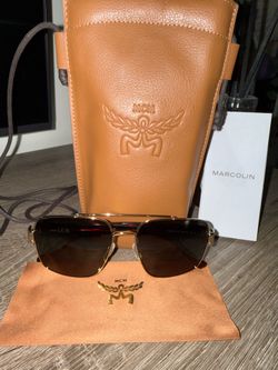 MCM MW0008 32N Black Aviator Metal Sunglasses 58-16-145 Cognac Leather Pouch