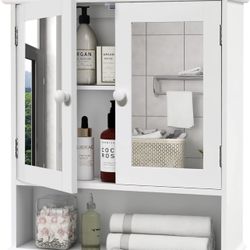 TaoHFE Medicine Cabinet, Medicine Cabinets for Bathroom with Mirror 2 Doors 3 Open Shelf, Bathroom Cabinet Wall Mounted Wooden Storage Over Toilet Lau