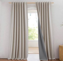 New NICETOWN 100% Blackout Linen Curtains for Bedroom/Living Room 90" L, 2 PCs. Thermal Insulated & Privacy Curtains with Grey Liner, Noise Reducing F