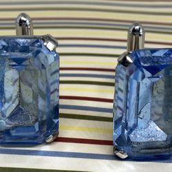 Vintage Swank Blue Glass Beautiful Cufflinks Silver Tone Large Bold 