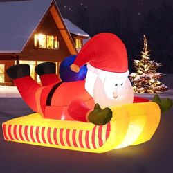 7FT Christmas Inflatable Outdoor Skiing Santa Claus for Yard Decoration, Downhill Snowboard Xmas Santa Deco Clearance LED Lights