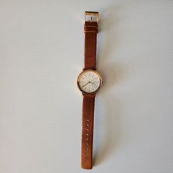 Skagen Denmark Rose Gold Watch - Tan Leather Band - Crystal Accent Dial - New Battery