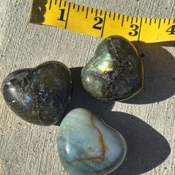 Labradorite And Caribbean Calcite Hearts Crystals 