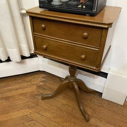 Antique Solid Wood Sewing Table With Bobbin Drawer 