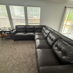 Sectional L-shaped  - Leather Gray Couch