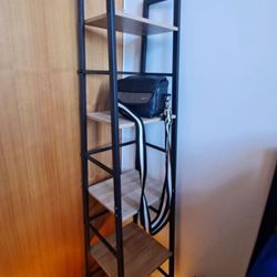 SpringSun 5-tier ladder shelf bookcase, living room rustic, standing shelf storage organizer, wood and metal shelf for home and office