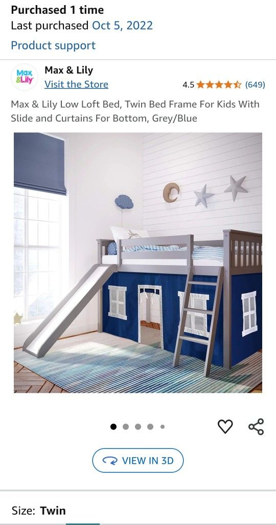 Kids Lofted Twin Bed Frame With Slide