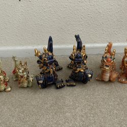 Handcrafted Ceramic Dragon Figurine Set – Ornate Glazed Collectibles (Set of 6)