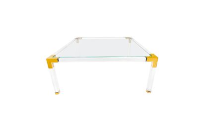 ACRYLIC & GOLD BRASS GLASS COFFEE TABLE